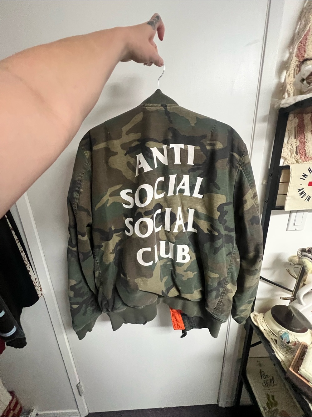 Anti Social Social Club Camo Bomber Jacket - Green, Black & White